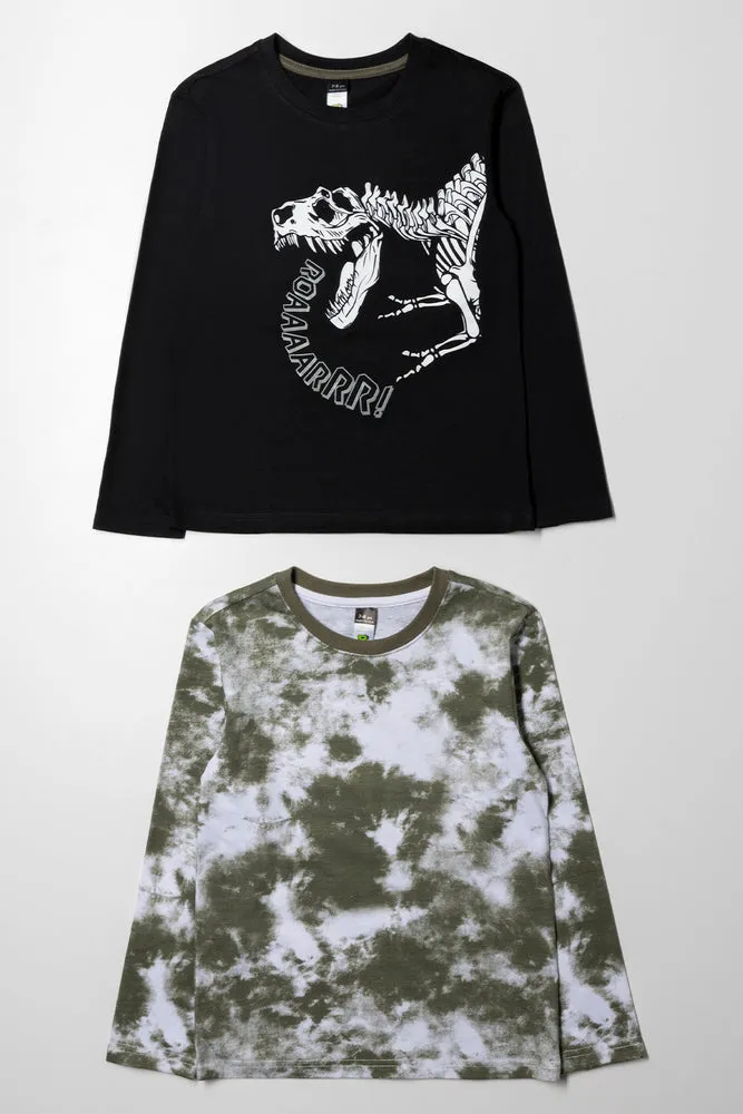 2 Pack Dinosaur Long Sleeve T-Shirts Black And Green sold by Ackermas