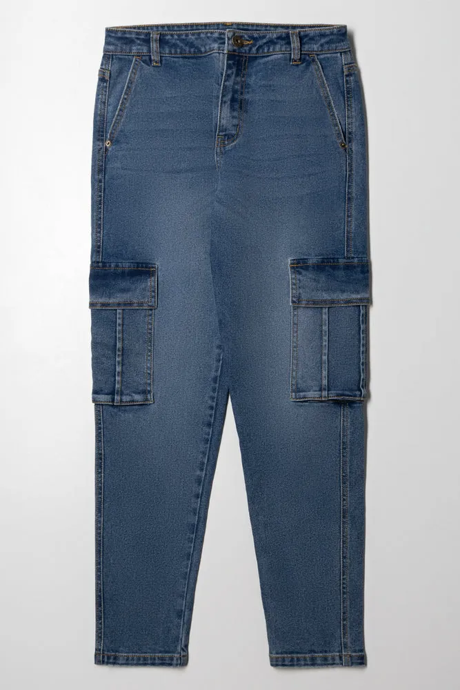 Cargo Straight Leg Denim Jeans Blue sold by Ackermas