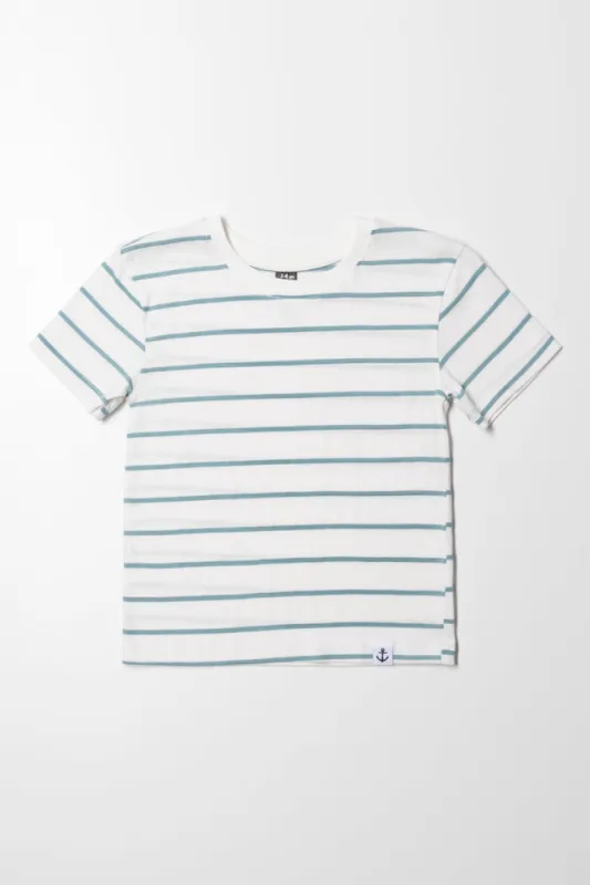 Stripe Short Sleeve T-Shirt White And Bright Blue sold by Ackermas