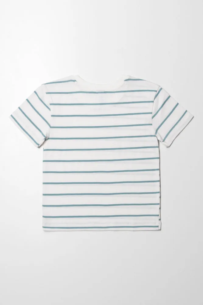 Stripe Short Sleeve T-Shirt White And Teal sold by Ackermas product image thumbnail 4