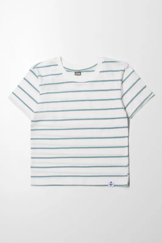 Stripe Short Sleeve T-Shirt White And Teal sold by Ackermas