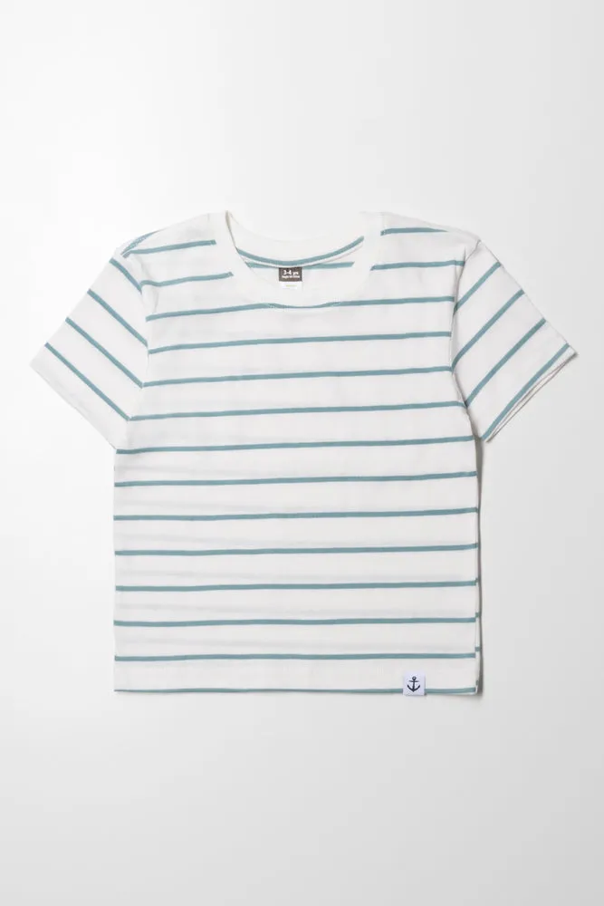 Stripe Short Sleeve T-Shirt White And Teal sold by Ackermas