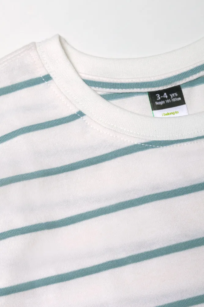 Stripe Short Sleeve T-Shirt White And Teal sold by Ackermas product image thumbnail 3