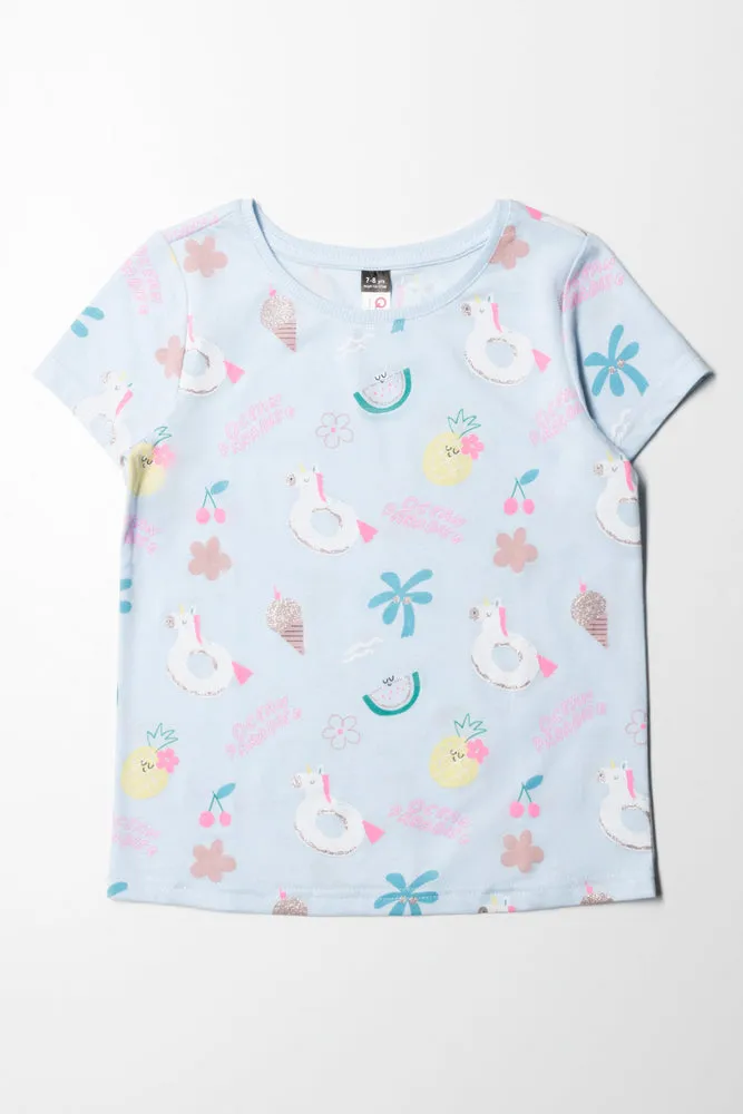 Unicorn Floaty Printed T-Shirt Light Blue sold by Ackermas