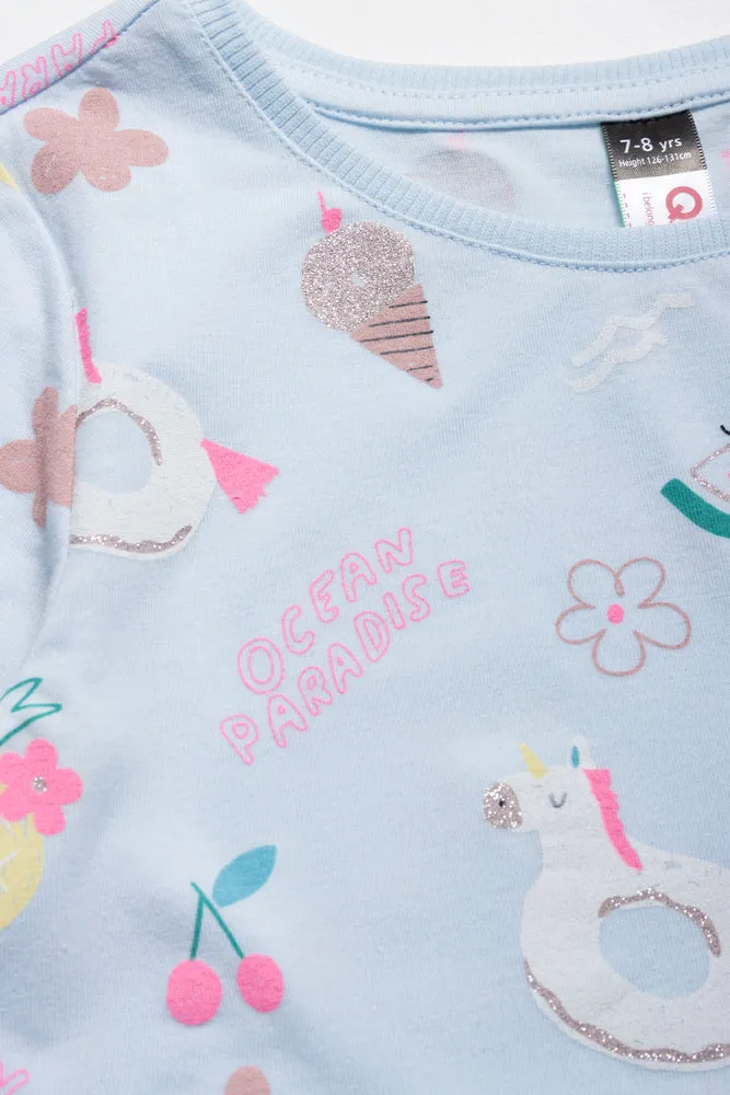 Unicorn Floaty Printed T-Shirt Light Blue sold by Ackermas product image thumbnail 2