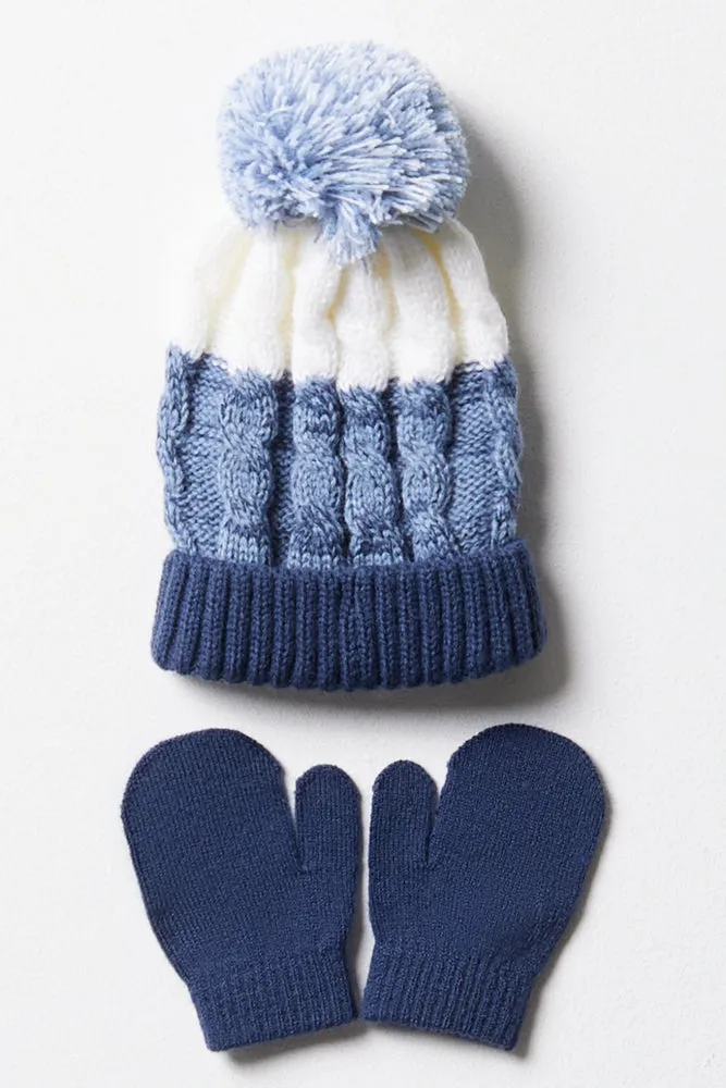 Beanie & Mittens Set Blue sold by Ackermas