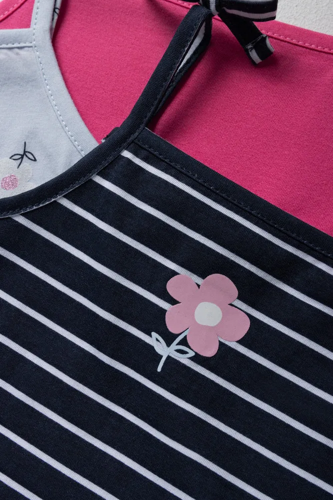 3 Pack Strappy Vests Navy & Pink sold by Ackermas product image thumbnail 2