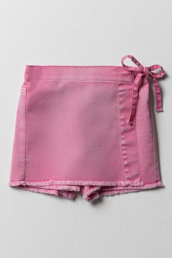 Denim Skorts With Tie Pink sold by Ackermas