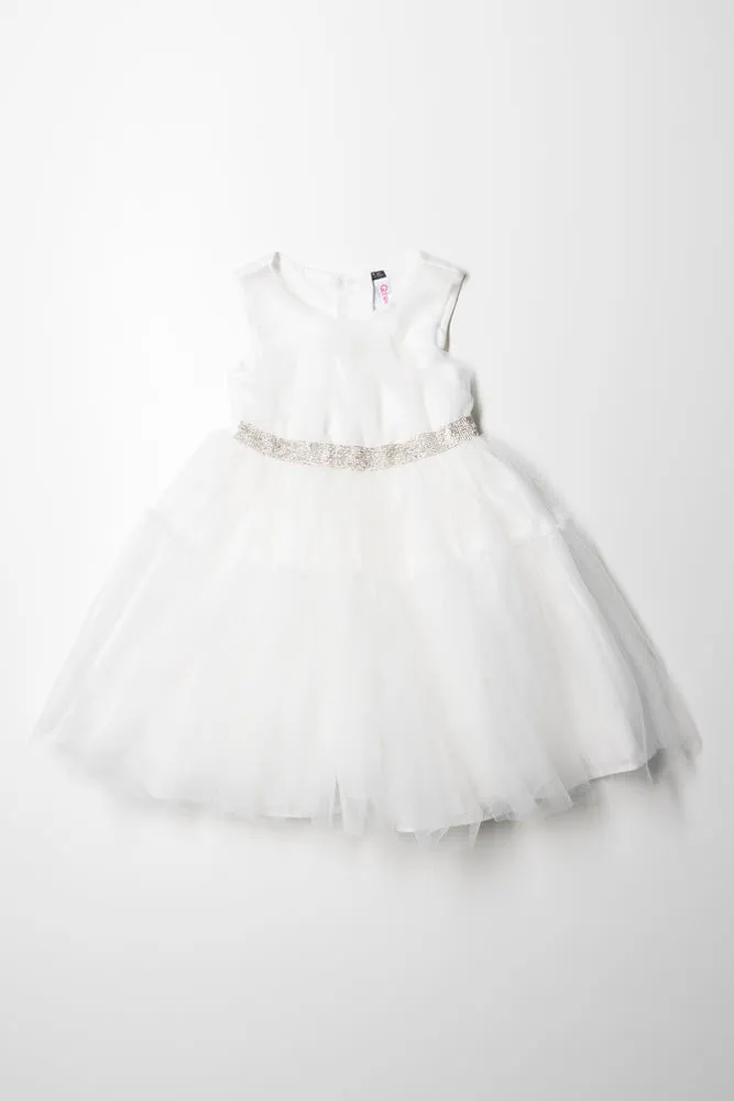 Layered Mesh Dress With Belt White sold by Ackermas