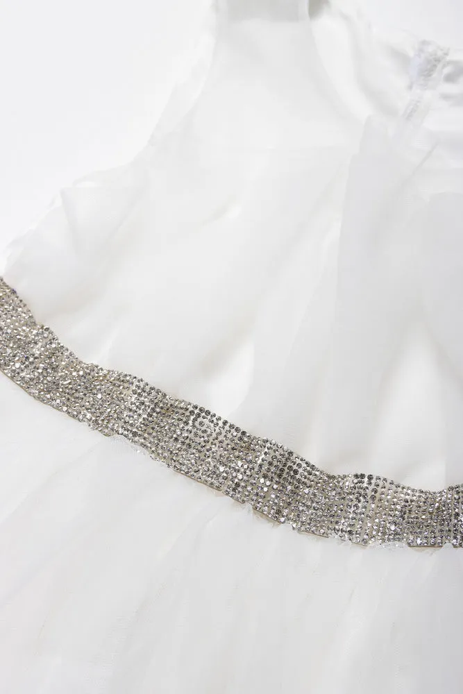 Layered Mesh Dress With Belt White sold by Ackermas product image thumbnail 2