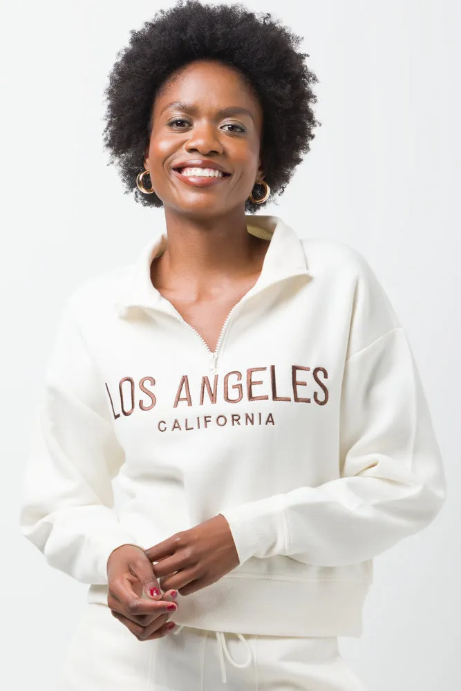 Quater Zip Fleece Top Cream sold by Ackermas