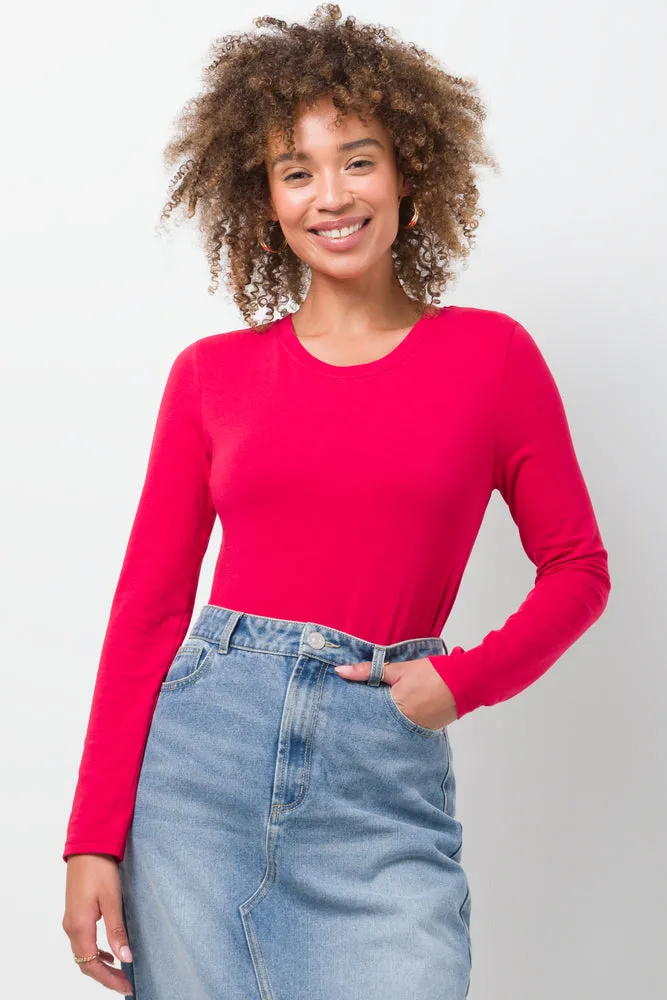 Long Sleeve Crew Neck T-Shirt Red sold by Ackermas