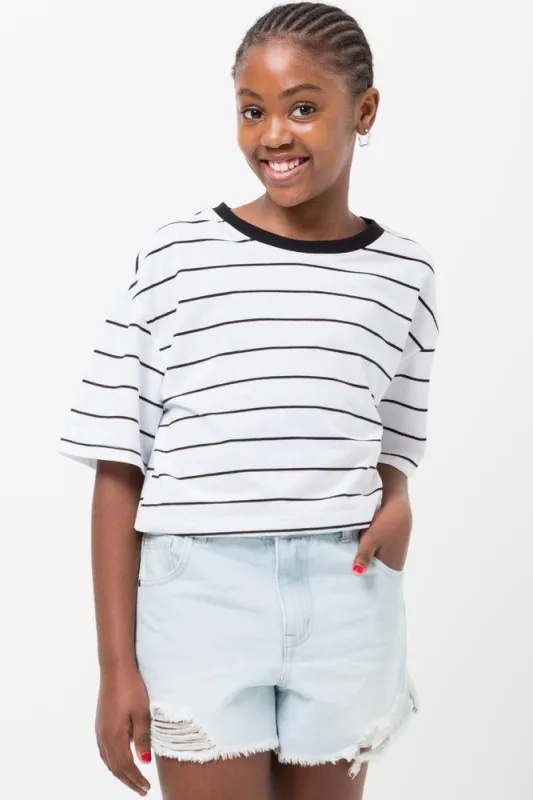 Stripe Boxy Short Sleeve T-Shirt White sold by Ackermas