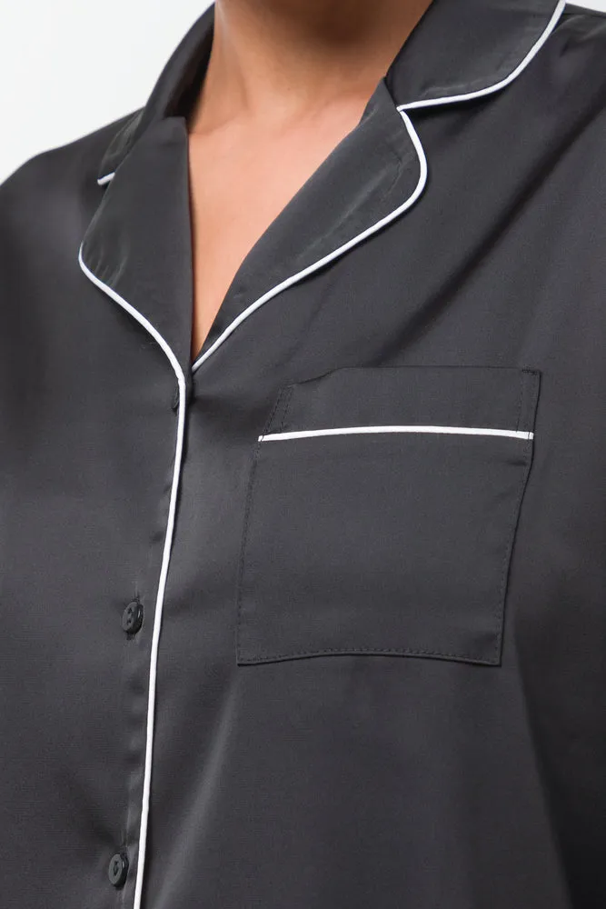 Long Sleeve Button Through Pyjamas Black sold by Ackermas product image thumbnail 4