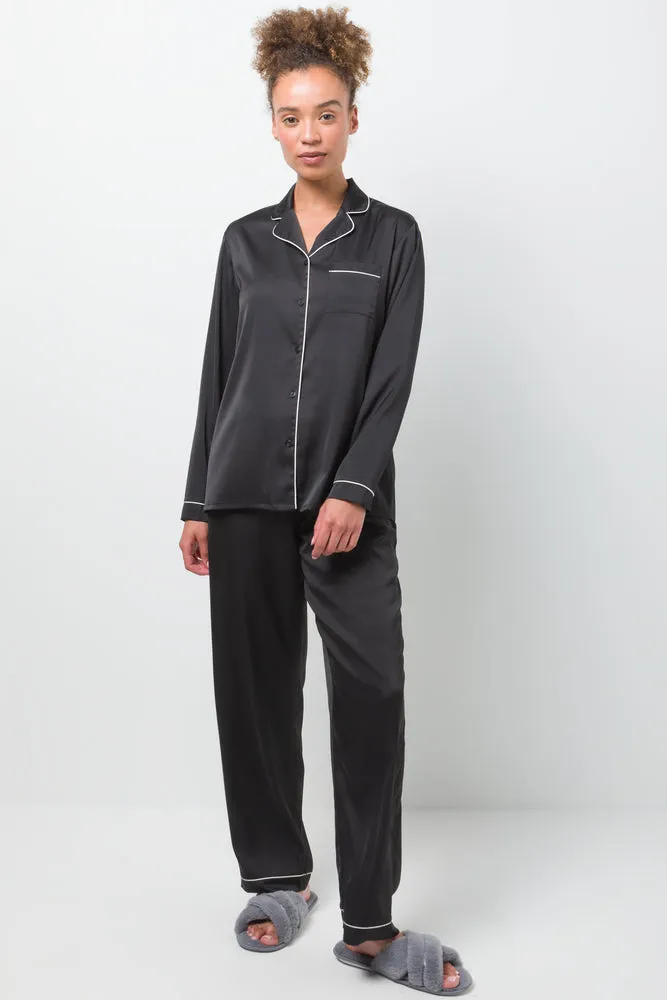 Long Sleeve Button Through Pyjamas Black sold by Ackermas