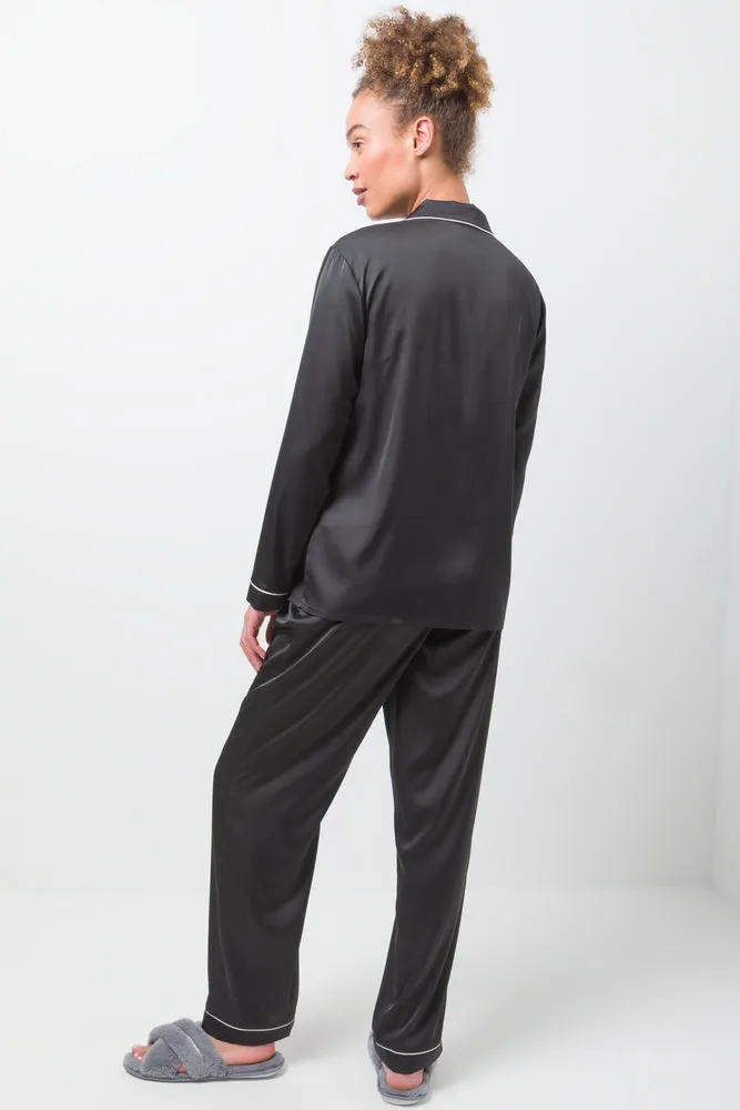 Long Sleeve Button Through Pyjamas Black sold by Ackermas product image thumbnail 3