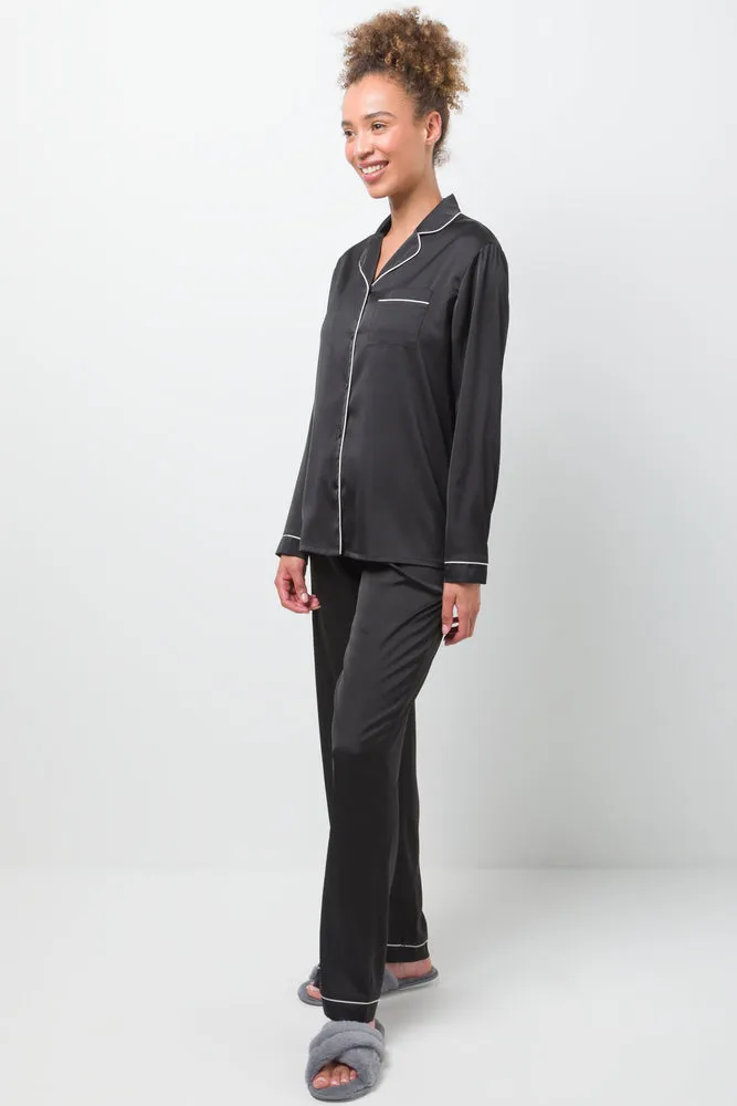 Long Sleeve Button Through Pyjamas Black sold by Ackermas product image thumbnail 2