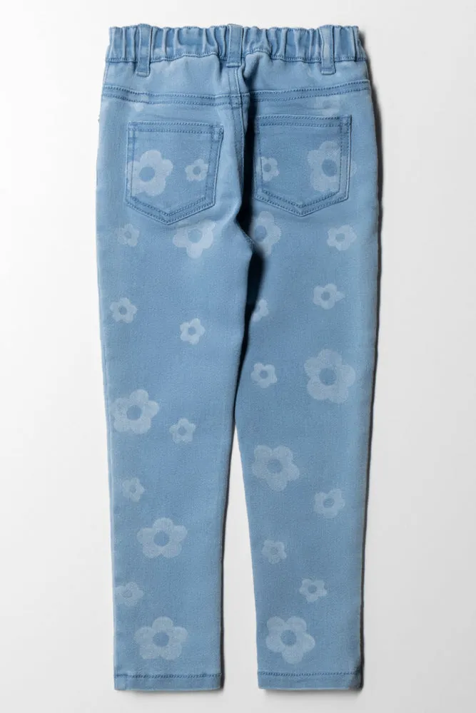 Daisy Lazer Print 5 Pocket Skinny Light Wash Blue sold by Ackermas product image thumbnail 3