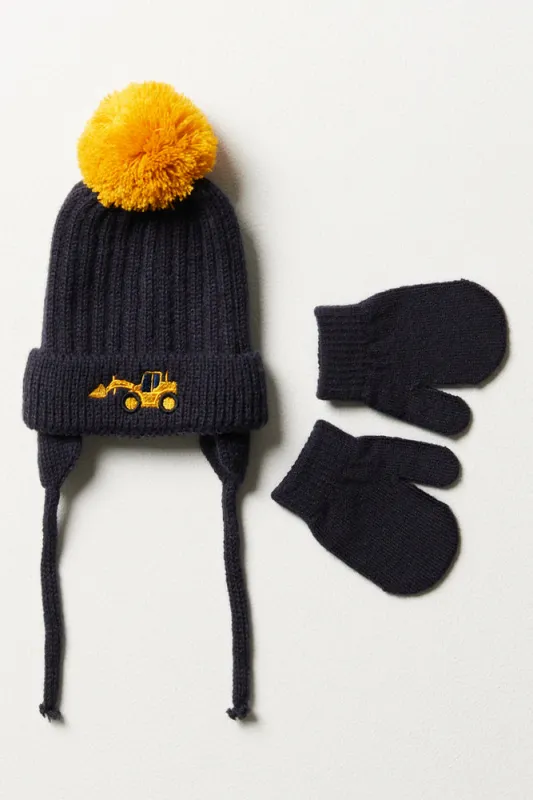 Trapper Beanie And Mittens Set Navy sold by Ackermas