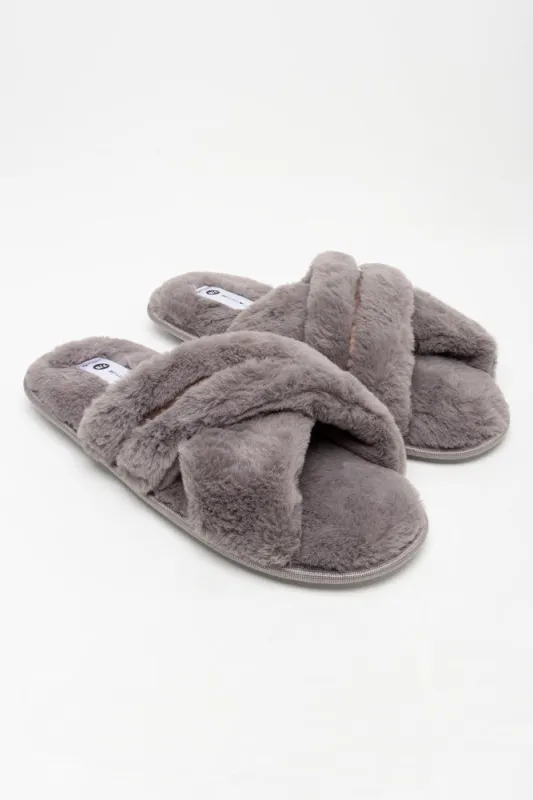 Satin Detail Open Toe Slipper Charcoal sold by Ackermas