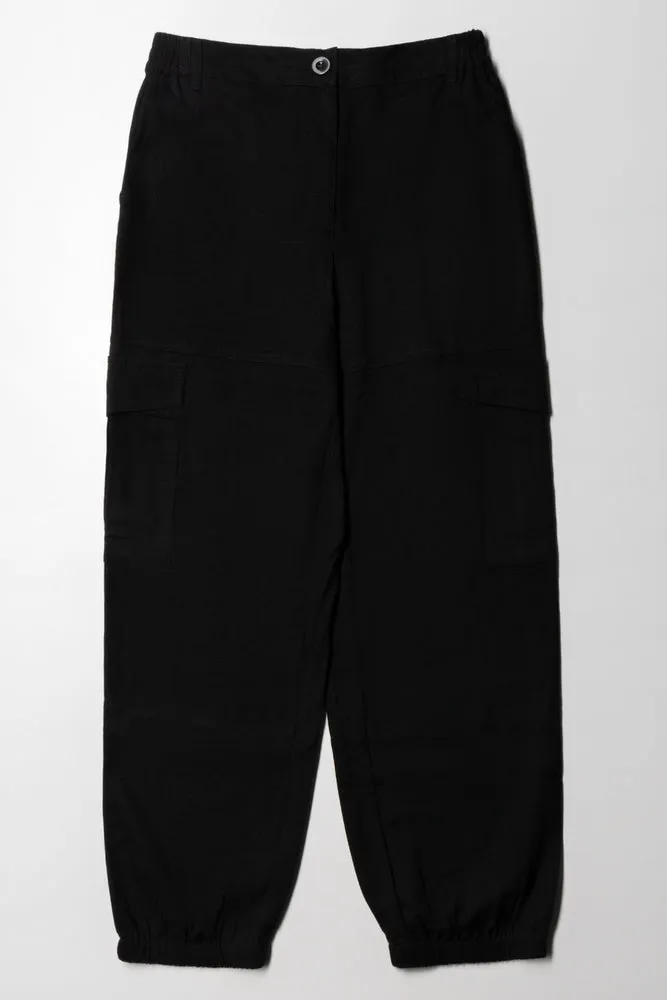 Linen Cargo Trouser Black sold by Ackermas
