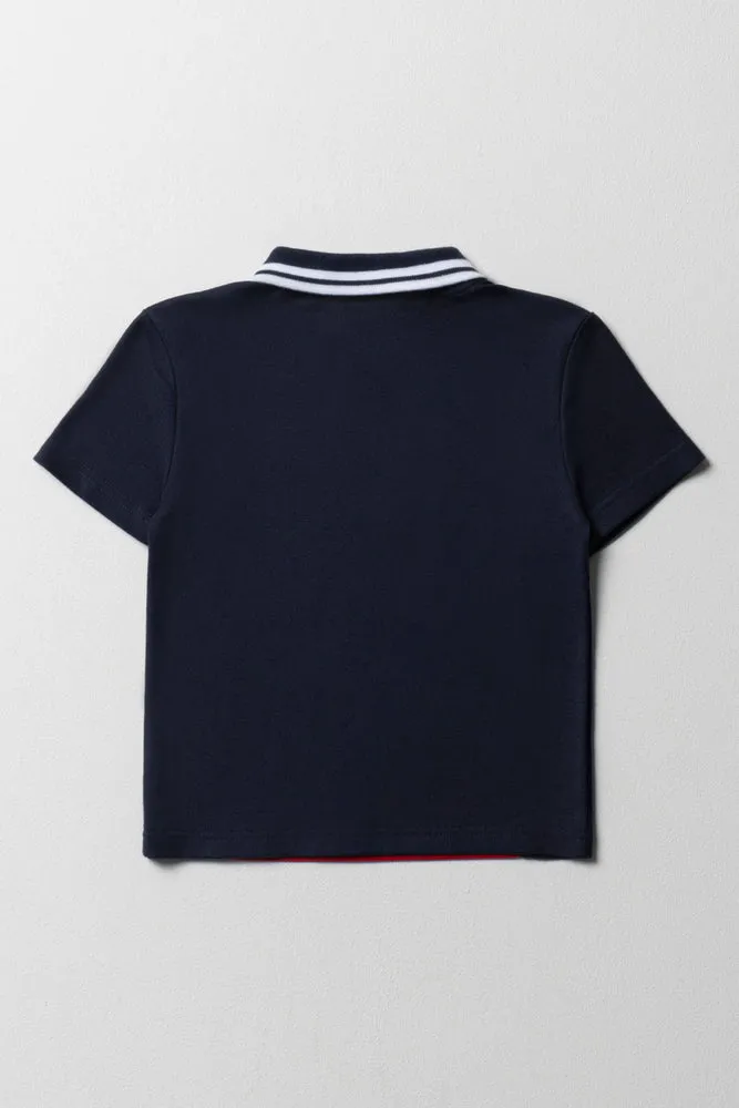 Colourblock Short Sleeve Golfer Navy & Red sold by Ackermas product image thumbnail 3