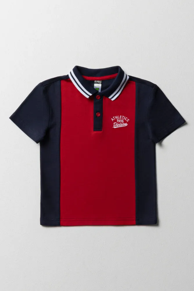 Colourblock Short Sleeve Golfer Navy & Red sold by Ackermas