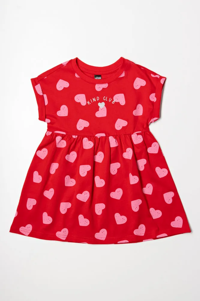 Heart Short Sleeve T-Shirt Dress Red And Pink sold by Ackermas