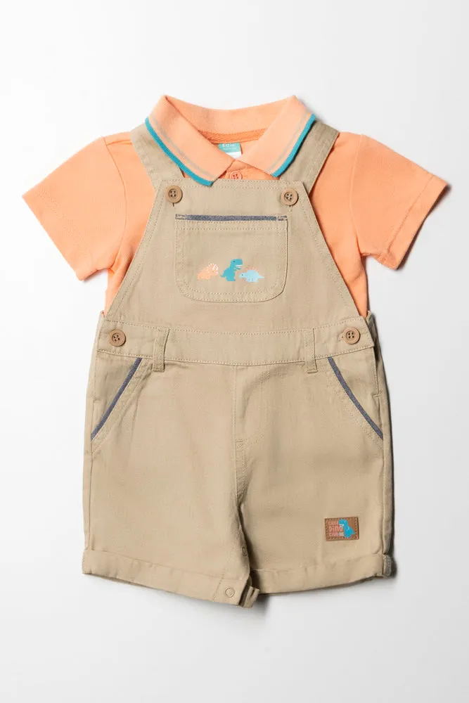 Dinosaur Dungaree Set Coral sold by Ackermas