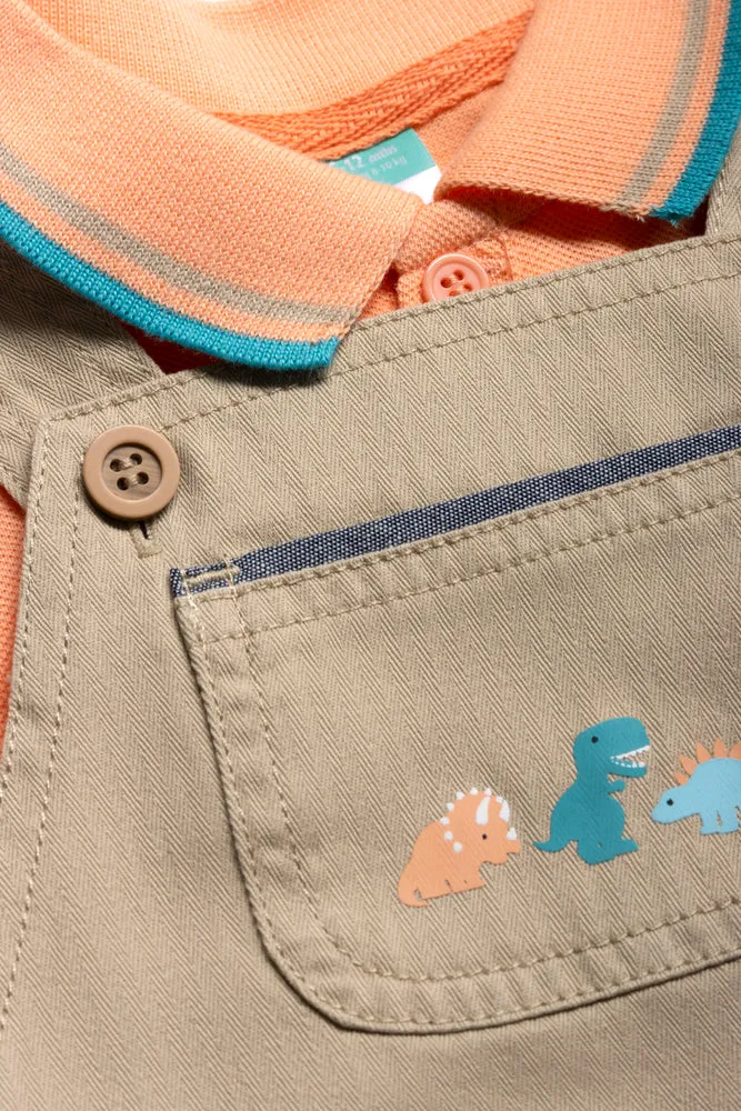 Dinosaur Dungaree Set Coral sold by Ackermas product image thumbnail 2