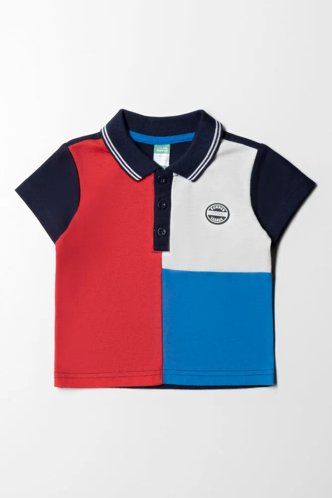 Colour Block Golfer Red, Navy, Blue And Cream sold by Ackermas