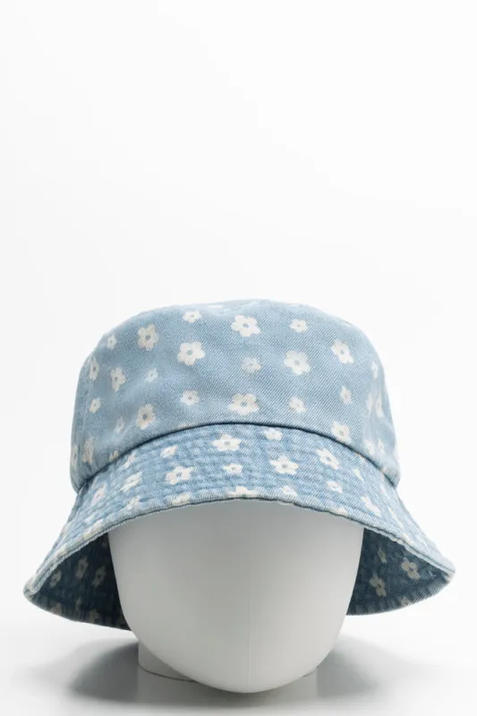 Denim Bucket Hat With Flowers Blue sold by Ackermas