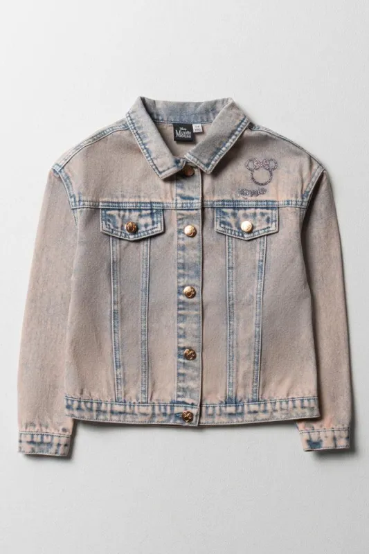 Minnie Mouse Distressed Denim Jacket Light Wash sold by Ackermas