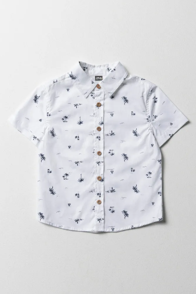 Tropical Short Sleeve Shirt Navy & White sold by Ackermas