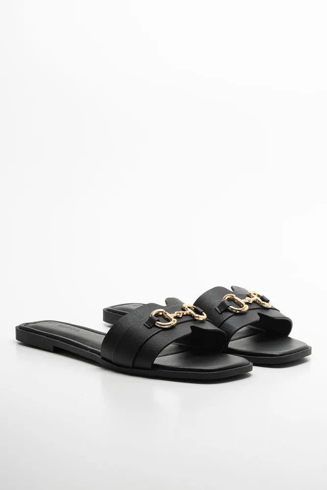 Buckle Trim Sandal Black sold by Ackermas