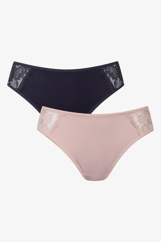 2 Pack Lace Trim Bikinis Black And Light Pink sold by Ackermas