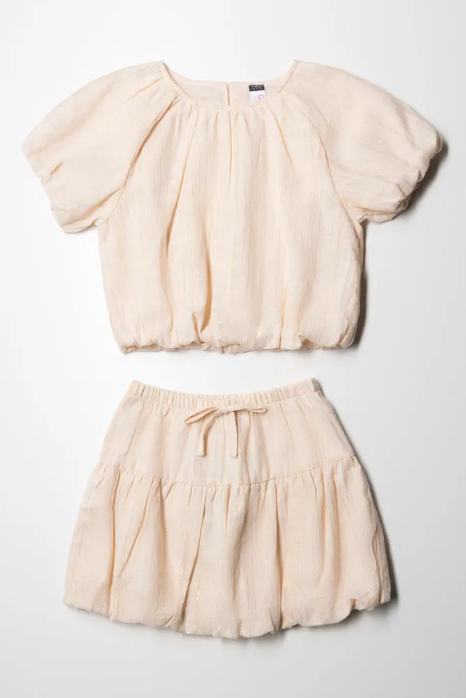 Puff Sleeve Lurex Woven Skirts Sets Natural sold by Ackermas