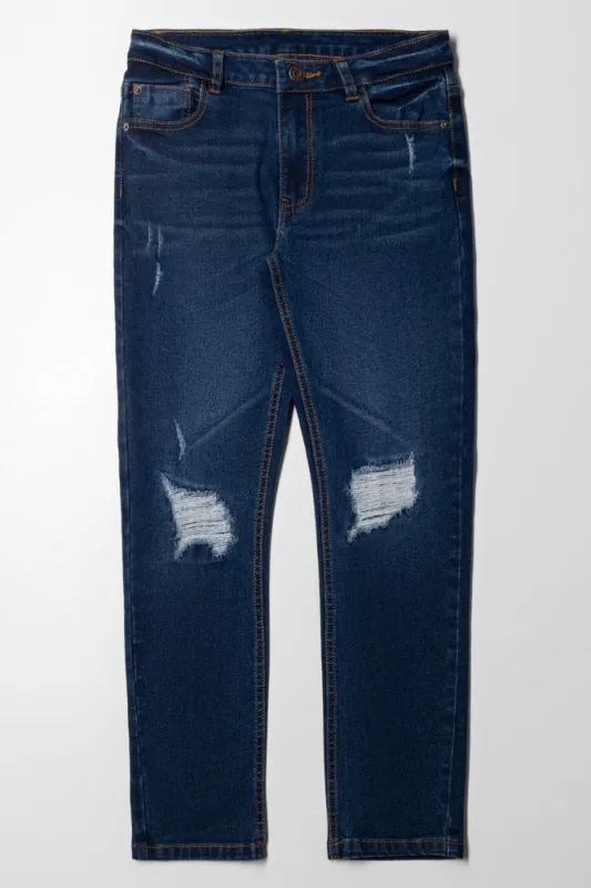 Rip And Repair Denim Jeans Dark Blue sold by Ackermas