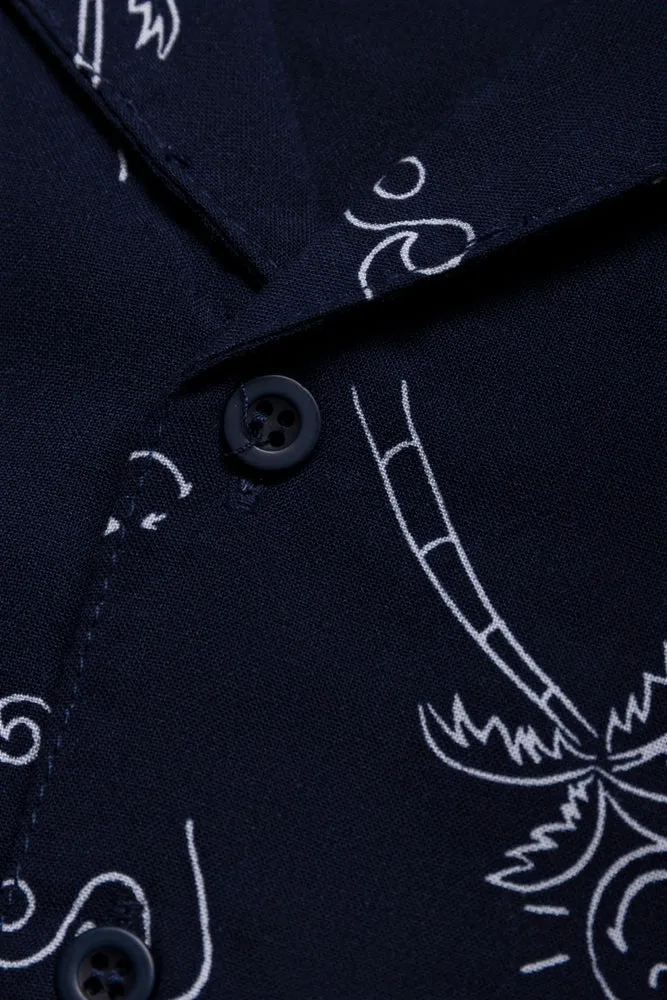 Short Sleeve Resort Collar Viscose Shirt Navy sold by Ackermas product image thumbnail 2