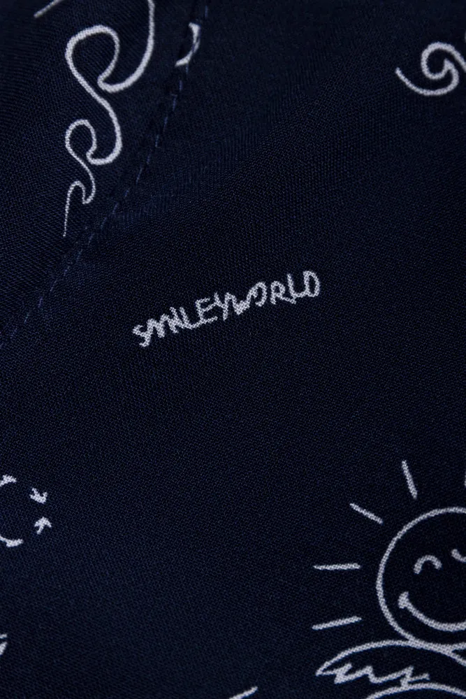 Short Sleeve Resort Collar Viscose Shirt Navy sold by Ackermas product image thumbnail 3