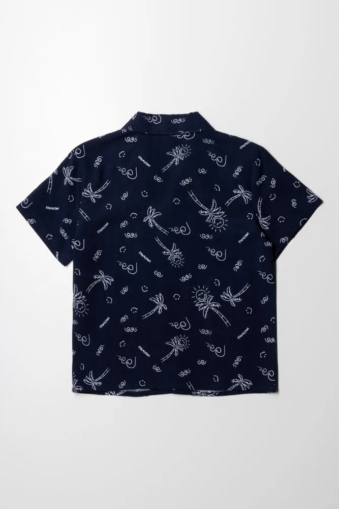 Short Sleeve Resort Collar Viscose Shirt Navy sold by Ackermas product image thumbnail 4