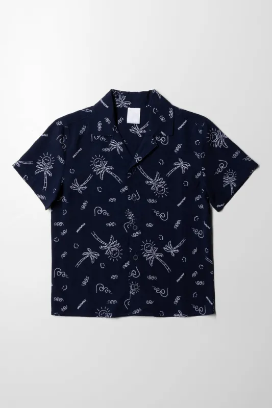 Short Sleeve Resort Collar Viscose Shirt Navy sold by Ackermas