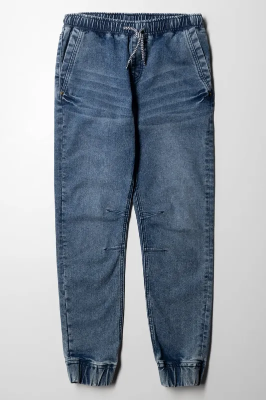 Snow Wash Denim Jogger Mid Blue sold by Ackermas
