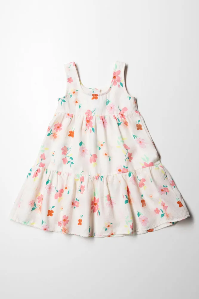 Floral Strappy Tiered Dress With Buttons White sold by Ackermas product image thumbnail 3