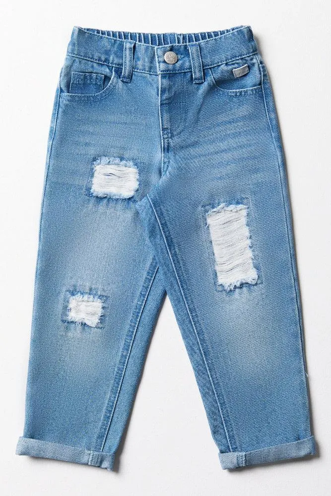 Ripped Mini Mom Denim Jeans Blue sold by Ackermas