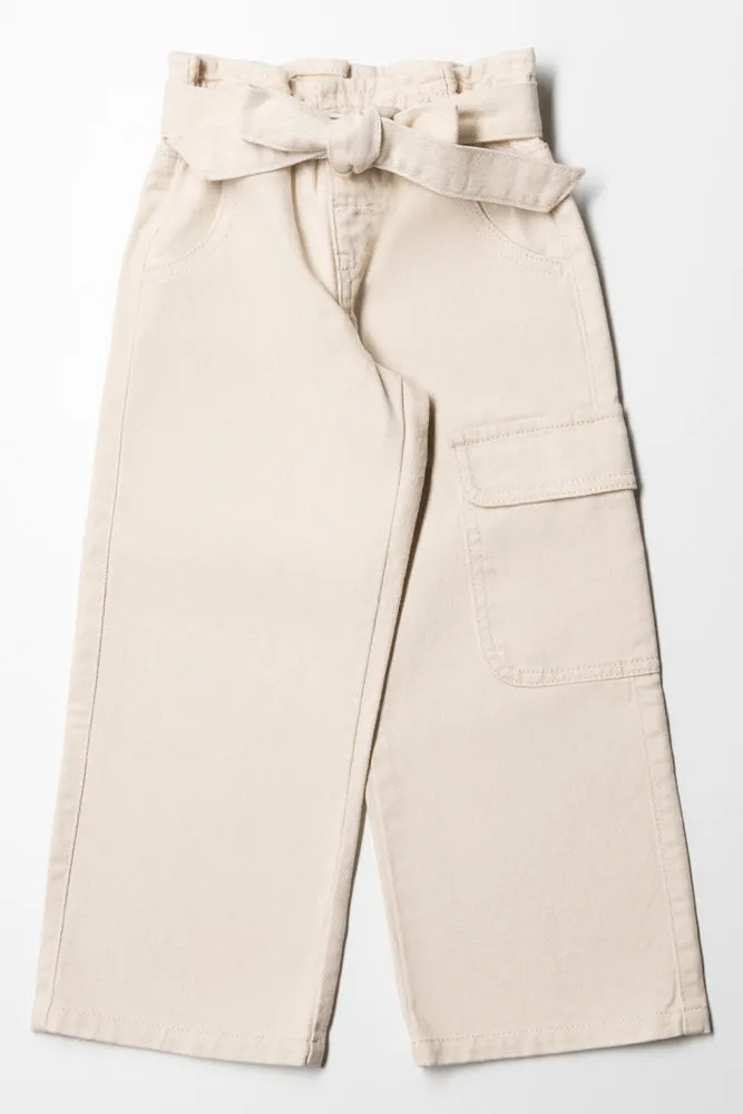 Milk Wide Leg With Single Pocket And Self Tie Belt sold by Ackermas