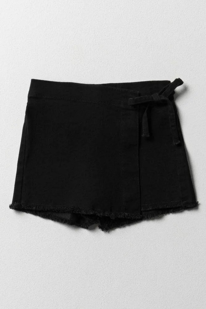 Denim Skort With Tie Black sold by Ackermas