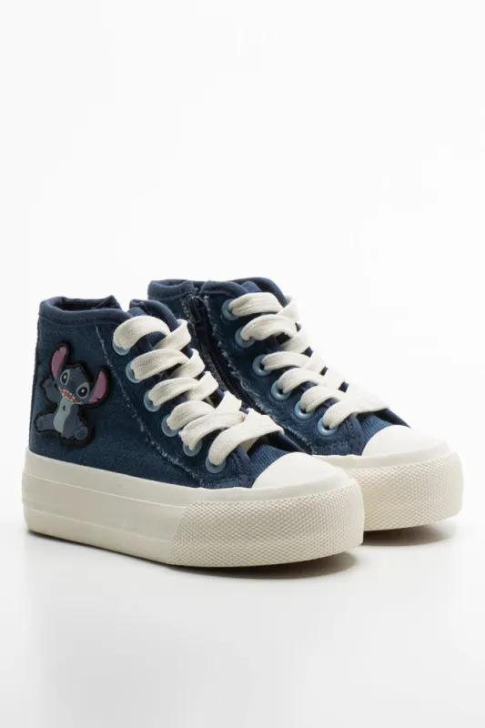 Stitch Denim High Top Sneaker Blue sold by Ackermas