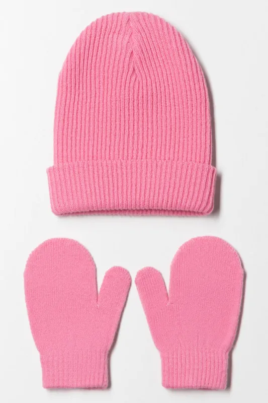 Beanie And Mittens Set Pink sold by Ackermas