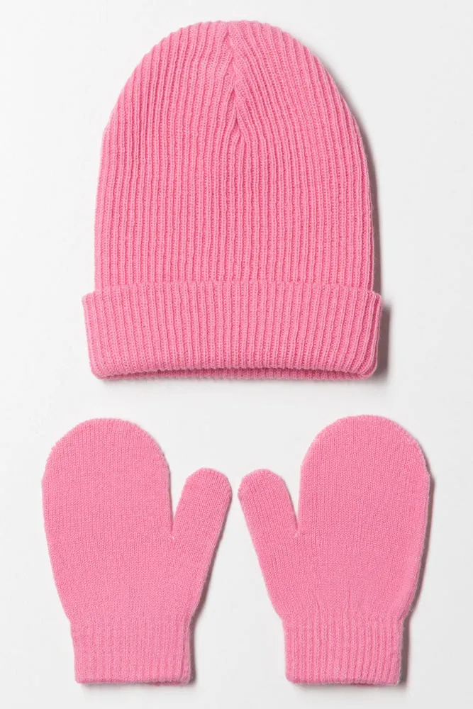Beanie And Mittens Set Pink sold by Ackermas